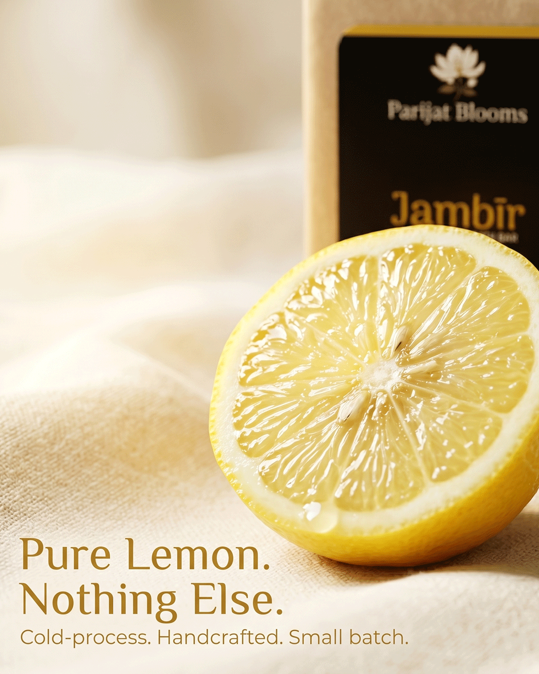 Jambir Handcrafted Bath Bar hero ingredient lemon essential oil macro — brightening oil control fresh natural soap Parijat Blooms