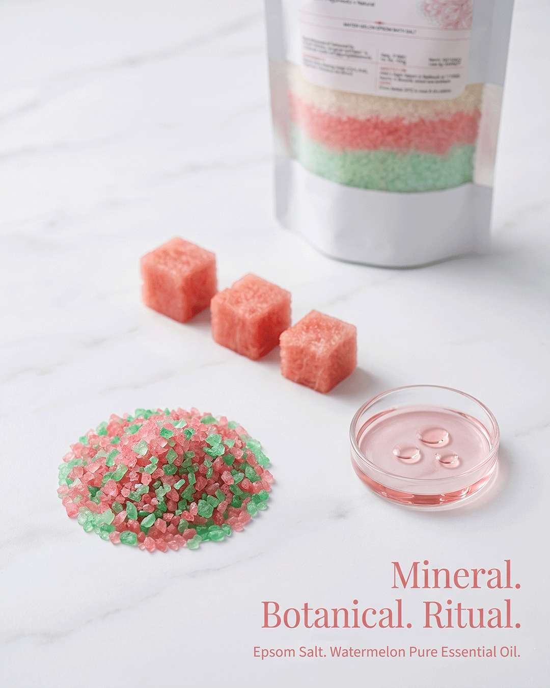 Lingar Watermelon Epsom Bath Salt hero ingredient watermelon essential oil macro — hydrating skin softening refreshing natural bath salt Parijat Blooms