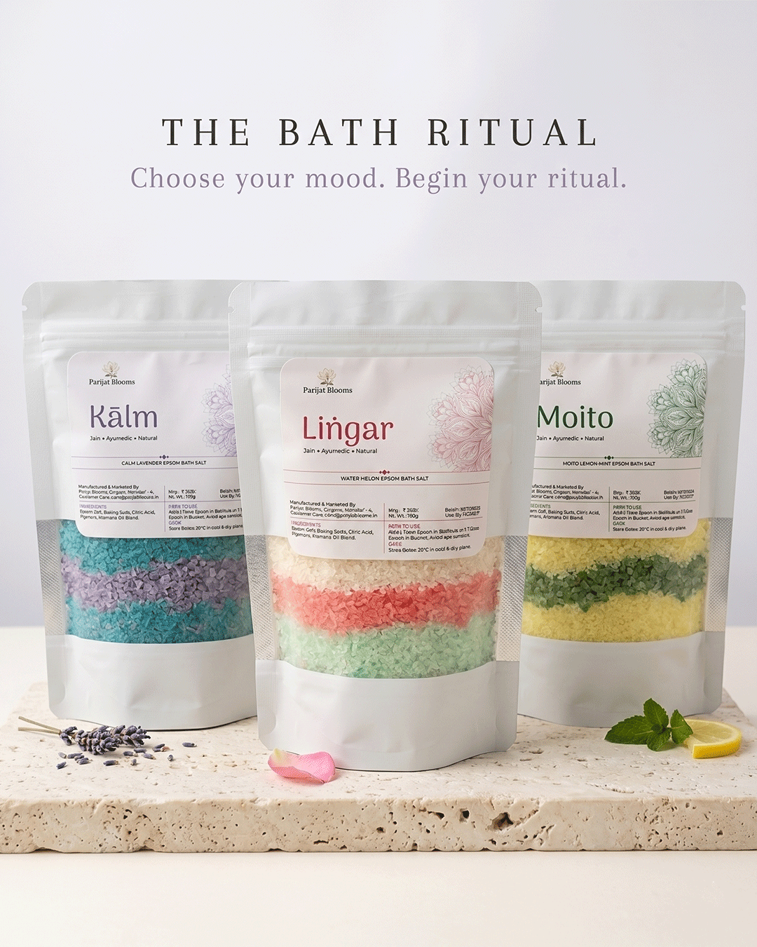 Parijat Blooms bath salt ritual range — Lingar Watermelon Epsom Bath Salt and complementary products skincare routine India