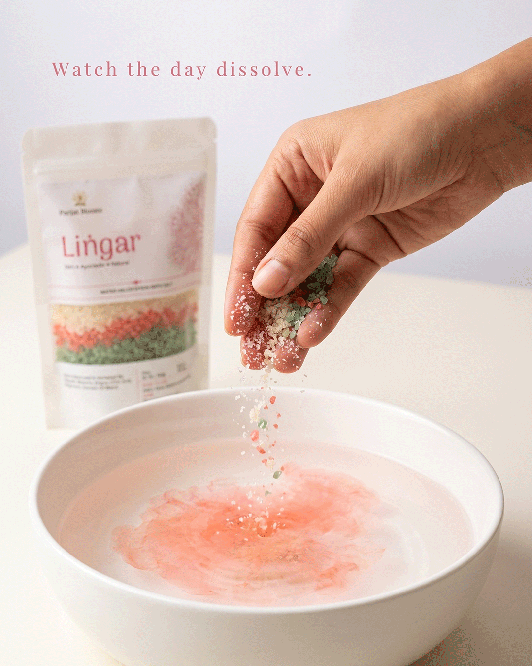 Lingar Watermelon Epsom Bath Salt bath salt texture closeup — feel the fruity indulgent summer hydrating skin softening refreshing formula by Parijat Blooms