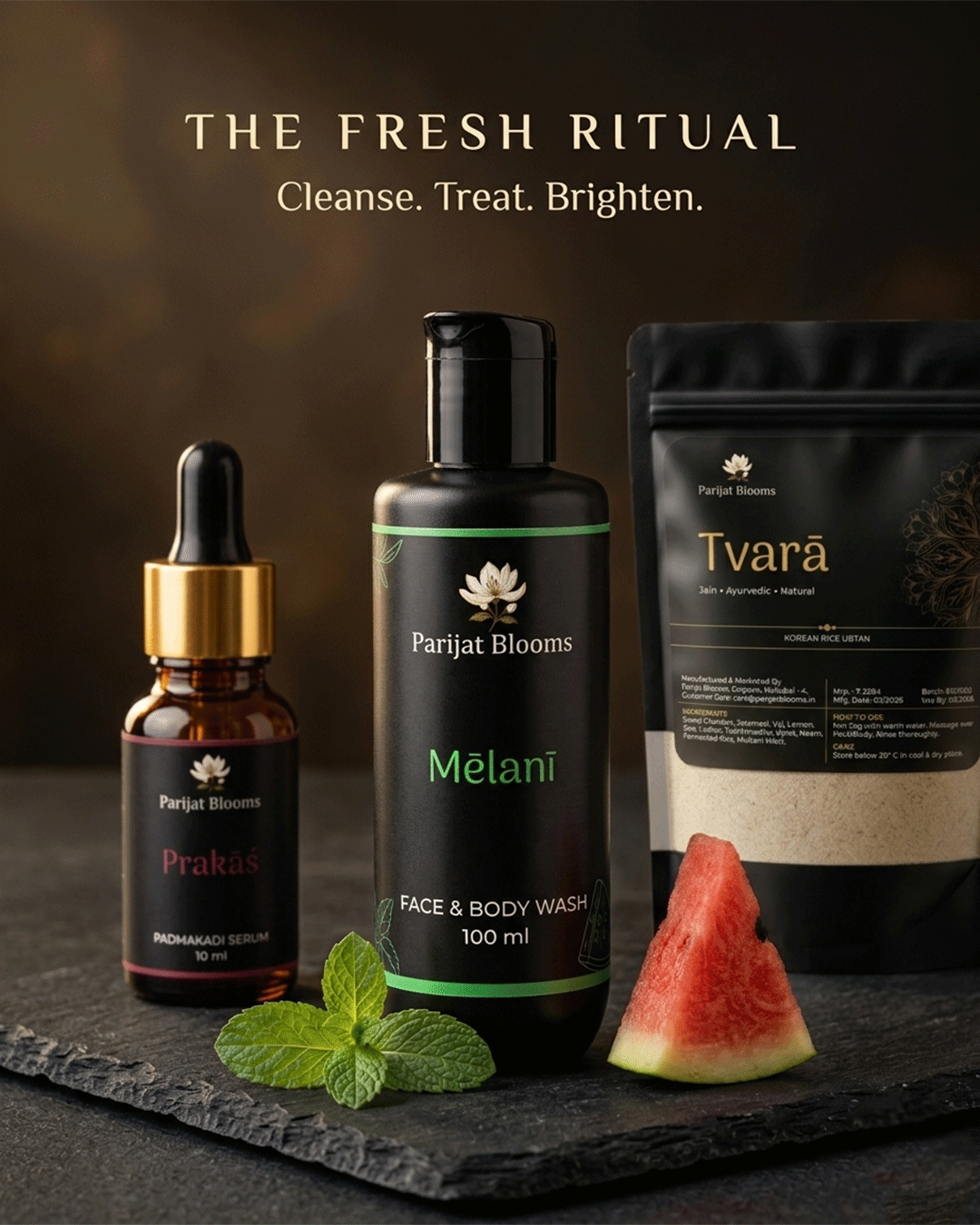 Melani Watermelon Mint Face Body Wash Ayurvedic ritual face body wash in use — hand holding face body wash Parijat Blooms India