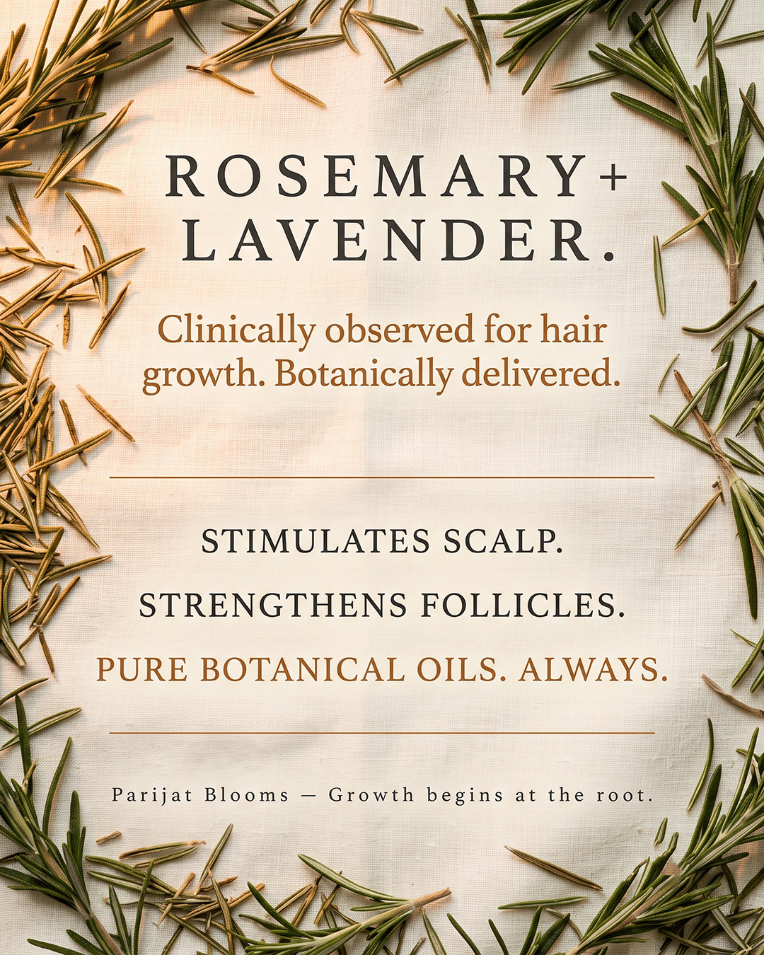 Narikelam Rosemary Hair Growth Oil handcrafted small batch hair oil — plant based Jain Vegan natural claims Parijat Blooms India
