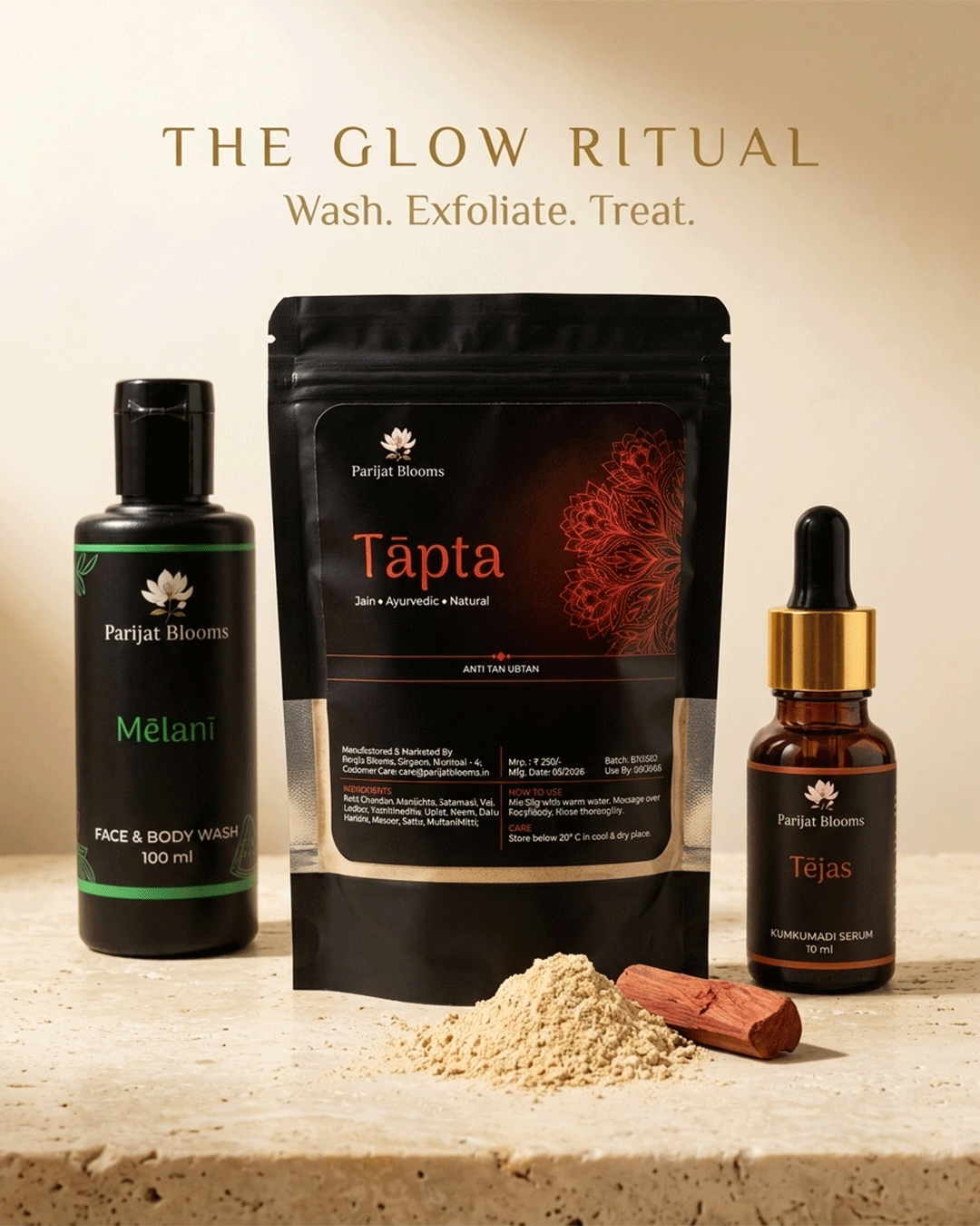Parijat Blooms ubtan skin mask ritual range — Tapta Red Sandalwood Ubtan Skin Mask and complementary products skincare routine India